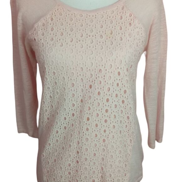 Pink eyelet short sleeve tee shirt - Picture 1 of 7